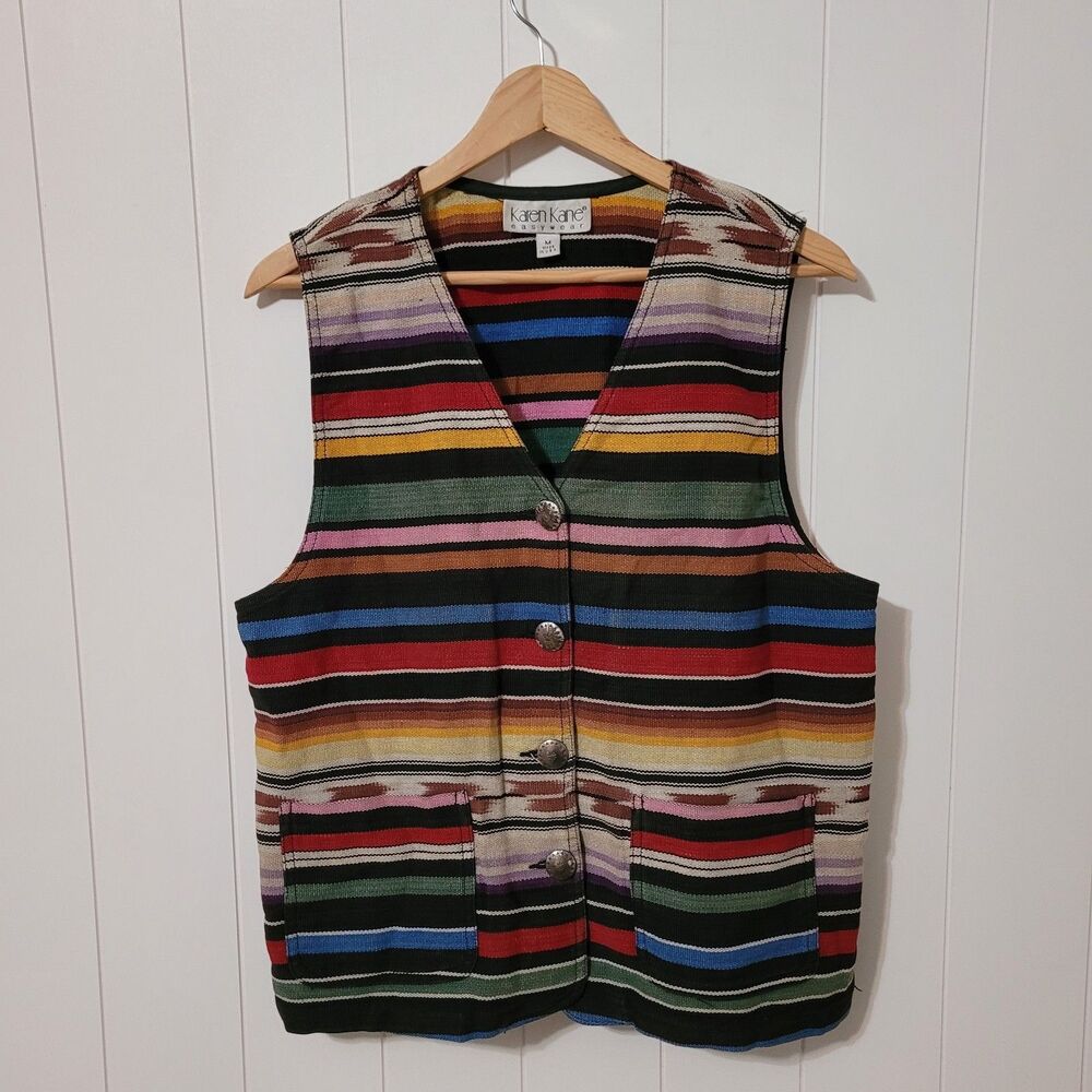 Karen Kane Vintage Vest Women M Sleeveless Lined Pockets Retro Western Button